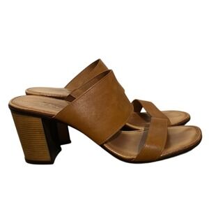Nine West Made in Italy Brown Leather Block Heel Slide‎ Sandals Mens 9.5